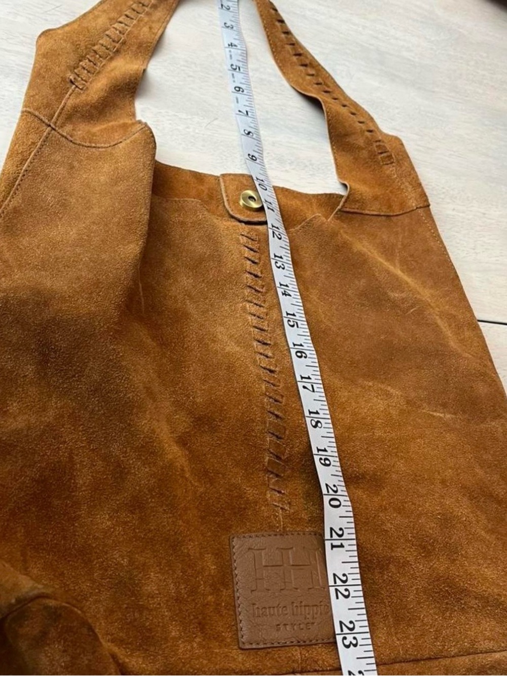 Haute Hippie Brown Suede Messenger Tote with Stitched Detail